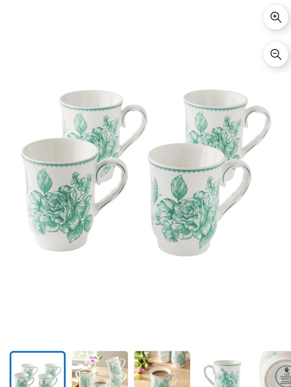 New The Pioneer Woman Agatha Green Floral Mug Set (4)